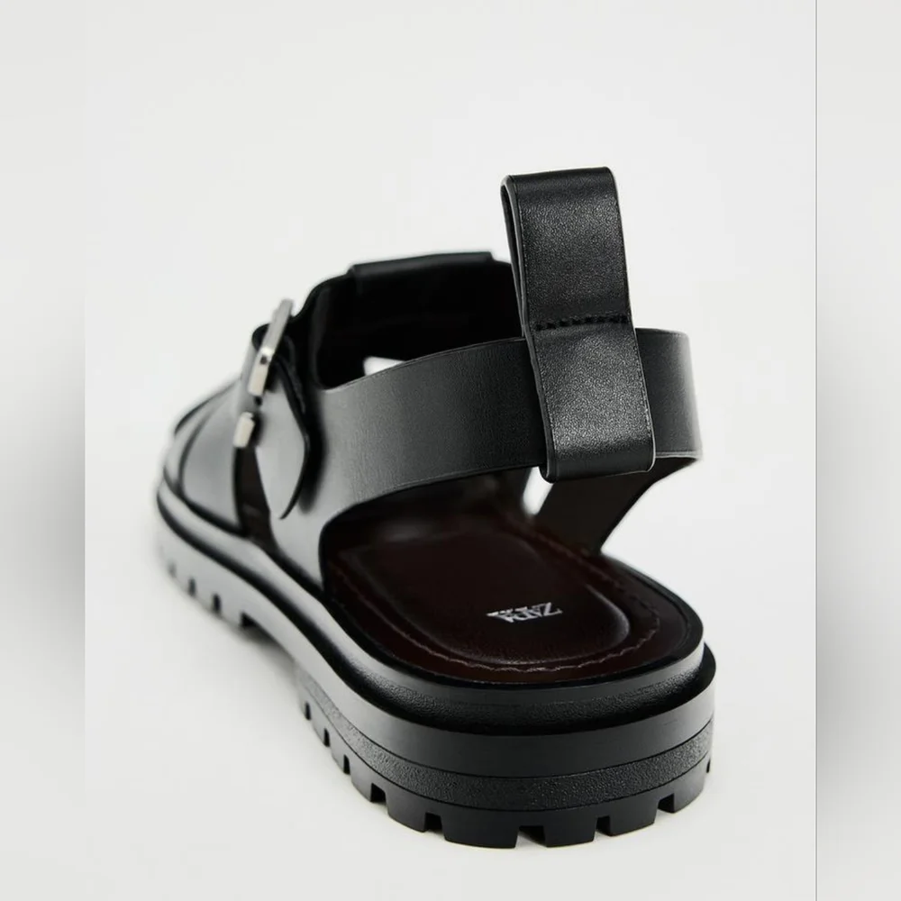 Zara Lug Sole Leather Cage Sandals - Picture 5 of 11